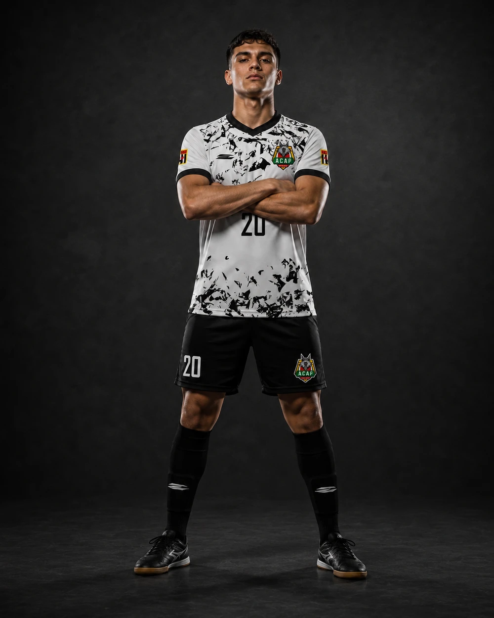 Atleta da ACAP Futsal vestindo o manto de jogo branco